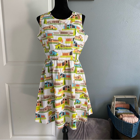 Retrolicious Dresses & Skirts - Retrolicious Mid Century Modern MCM House Homes Print Fit and Flare Dress XL